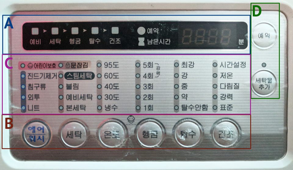 Korean washer control panel